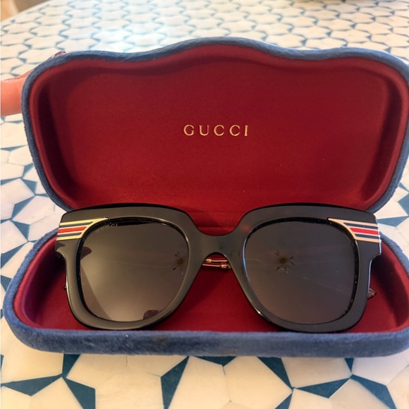 Gucci Brown square Sunglasses with Red and blue Accents glitter